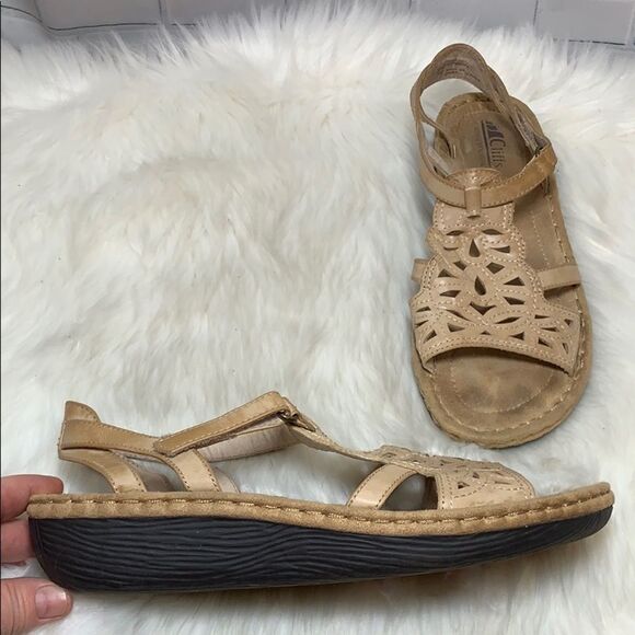 Cliffs White Mountain Chambray Tan Sandals Sz 9.5 - Picture 1 of 6